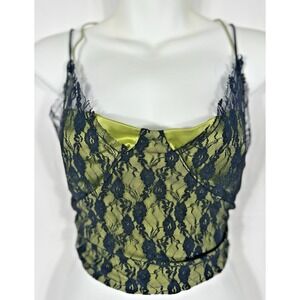 Womens Green‎ Satin Lace Crop Corset Top Goth Forest Fairy Grunge Vamp Size M